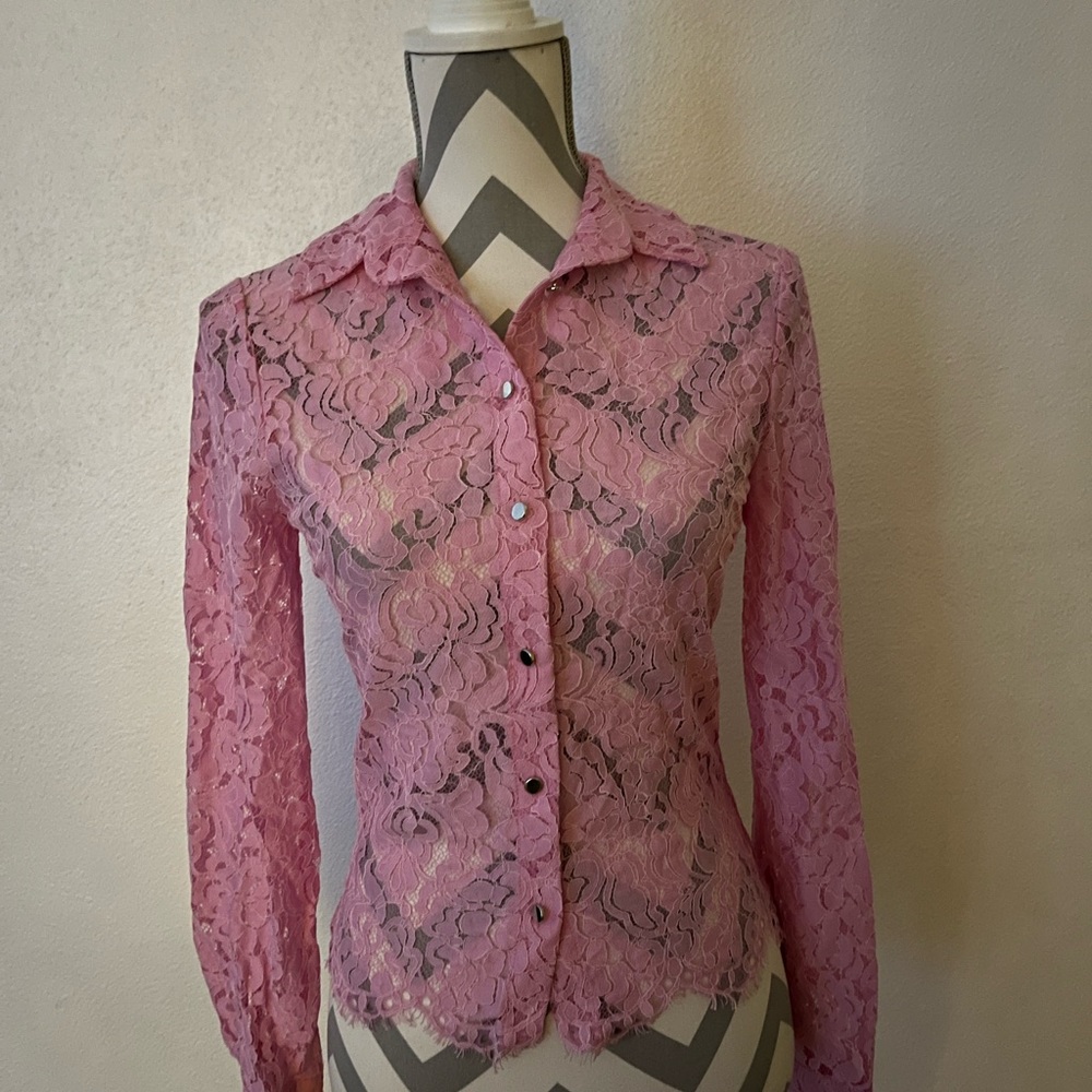 ZARA XS Lace Pink Button Up - Picture 1 of 3